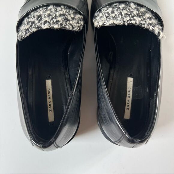 Zara Houndstooth Paton Black White Vegan Preppy Leather Loafer EU38 / US 7.5 - Picture 7 of 16